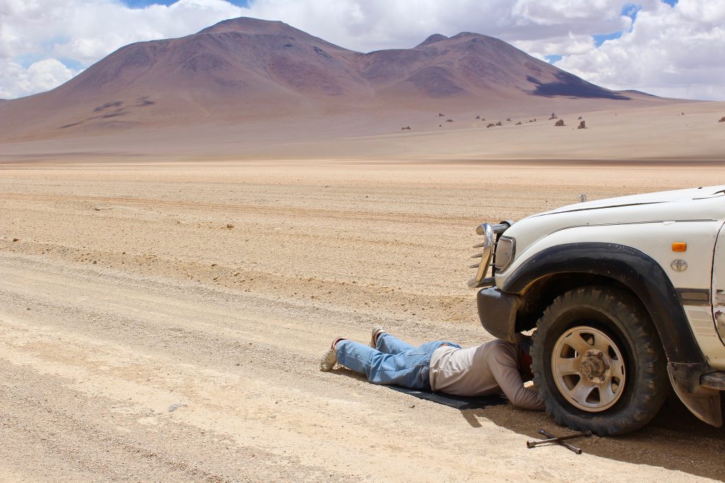 Flat tire in the Atacama desert, Bolivia