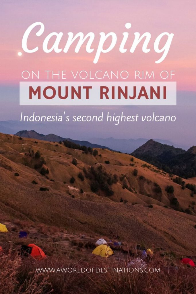 Camping on the volcano rim of Mount Rinjani: Mount Rinjani (3.726 m) is a volcano located on the island Lombok in Indonesia. Several operators offer a trekking tour including a night in a tent at the volcano rim. This is a unique experience which I recommend to every adventurer. #indonesia #volcano #trekking #adventure #mountrinjani