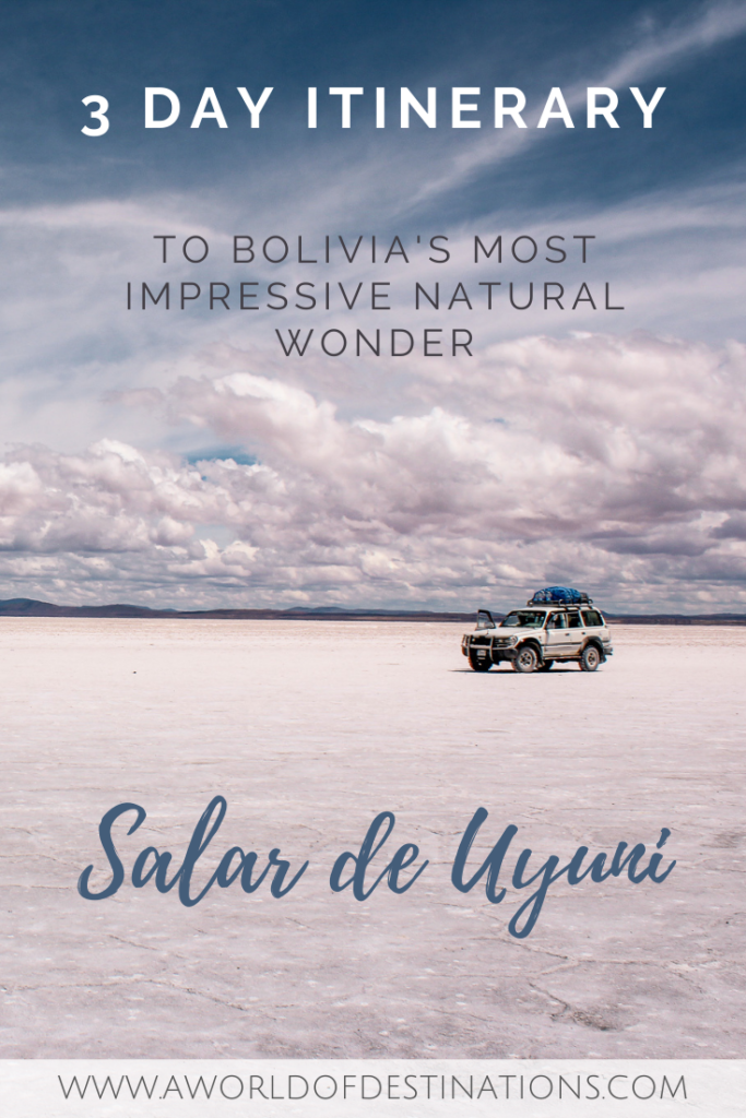 This 3 Day Itinerary to the Breahttaking Salar de Uyuni, Bolivia allows you to see untouched nature, remote lakes and the otherworldly salt flats of Uyuni. #salardeuyuni #bolivia #saltflatsofuyuni