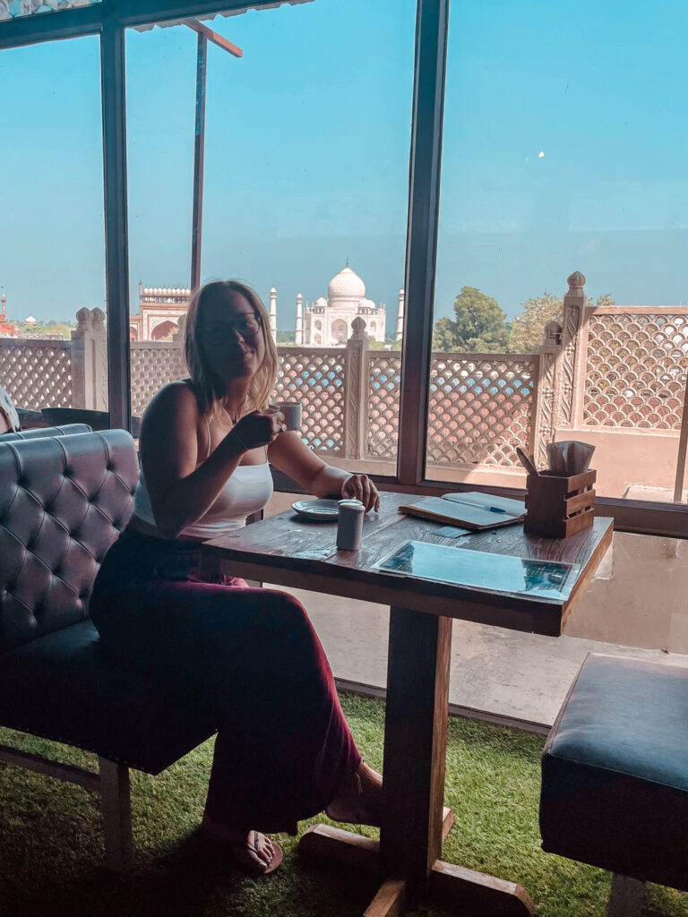 Rooftop café with views of Taj Mahal, Agra